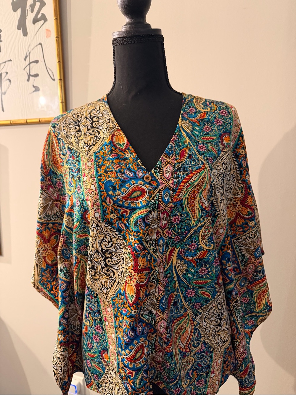 SHEIN Teal Multicolor Paisley V-Neck Tunic